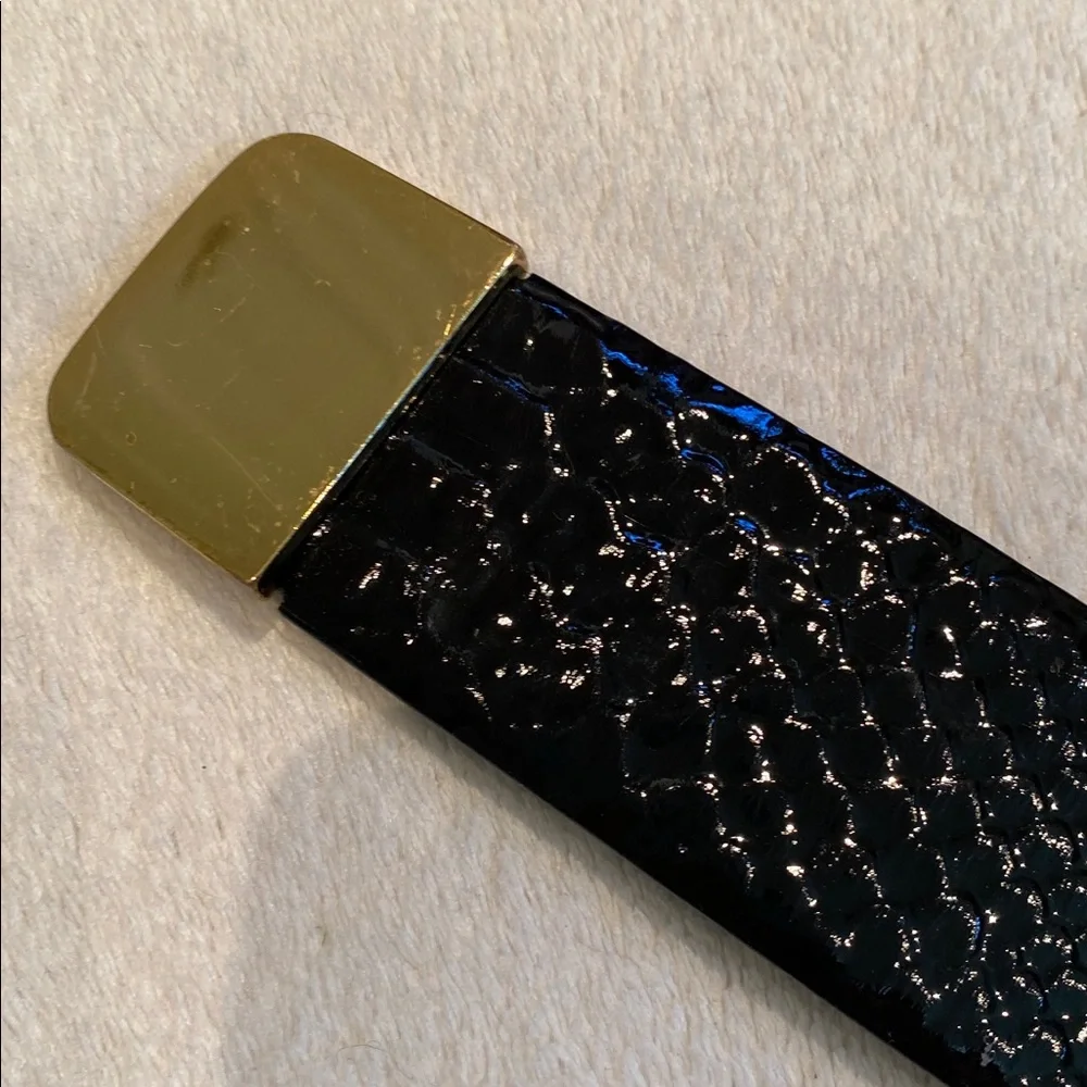 Statement black snakeskin print gold statement buckle Sz S